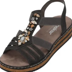Damen Rieker Sandaletten<62949, Keilsandaletten, Damen, basalt