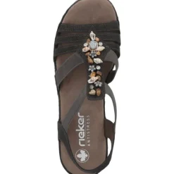 Damen Rieker Sandaletten<62949, Keilsandaletten, Damen, basalt
