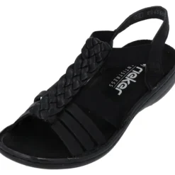 Damen Rieker Sandaletten<60809, Keilsandaletten, Damen, Schwarz