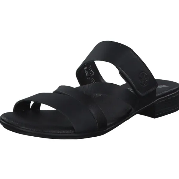 Damen Rieker Pantoletten & Badeschuhe<60255, Plateau-Pantoletten, Damen, schwarz/schwarz