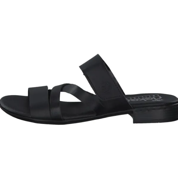 Damen Rieker Pantoletten & Badeschuhe<60255, Plateau-Pantoletten, Damen, schwarz/schwarz
