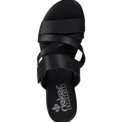 Damen Rieker Pantoletten & Badeschuhe<60255, Plateau-Pantoletten, Damen, schwarz/schwarz