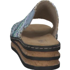 Damen Rieker Pantoletten & Badeschuhe<62968, Plateau-Pantoletten, Damen, blau-multi/aqua