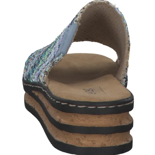 Damen Rieker Pantoletten & Badeschuhe<62968, Plateau-Pantoletten, Damen, blau-multi/aqua