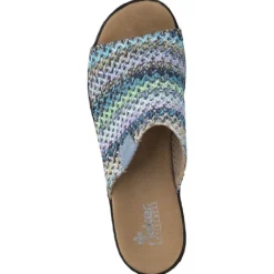 Damen Rieker Pantoletten & Badeschuhe<62968, Plateau-Pantoletten, Damen, blau-multi/aqua