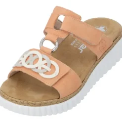 Damen Rieker Pantoletten & Badeschuhe<63294, Plateau-Pantoletten, Damen, aprikot/offwhite/fog-silver