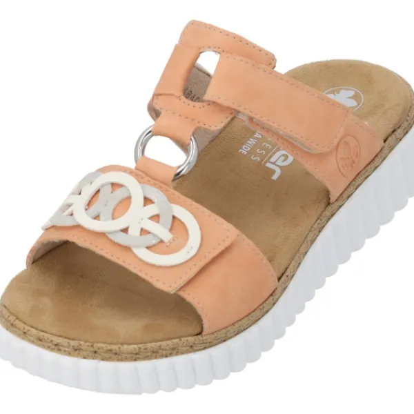Damen Rieker Pantoletten & Badeschuhe<63294, Plateau-Pantoletten, Damen, aprikot/offwhite/fog-silver