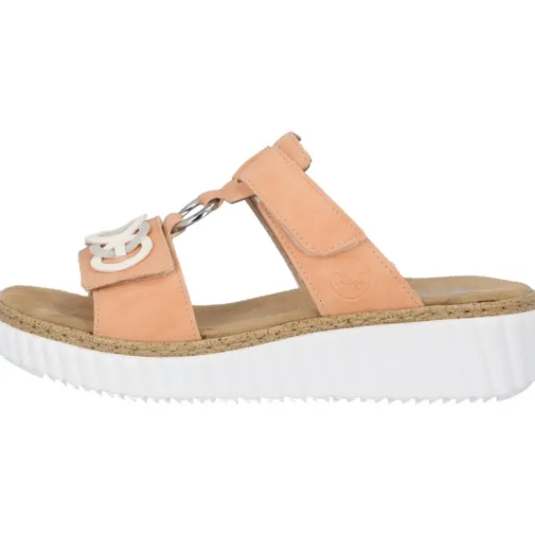 Damen Rieker Pantoletten & Badeschuhe<63294, Plateau-Pantoletten, Damen, aprikot/offwhite/fog-silver