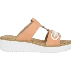 Damen Rieker Pantoletten & Badeschuhe<63294, Plateau-Pantoletten, Damen, aprikot/offwhite/fog-silver