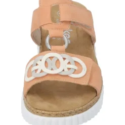 Damen Rieker Pantoletten & Badeschuhe<63294, Plateau-Pantoletten, Damen, aprikot/offwhite/fog-silver