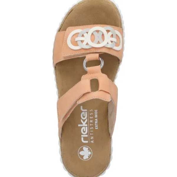 Damen Rieker Pantoletten & Badeschuhe<63294, Plateau-Pantoletten, Damen, aprikot/offwhite/fog-silver