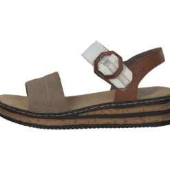 Damen Rieker Sandaletten<62964, Plateau-Sandaletten, Damen, camel/offwhite/beige-gold/caye