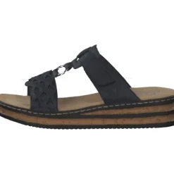 Damen Rieker Pantoletten & Badeschuhe<629K9, Plateau-Pantoletten, Damen, pazifik