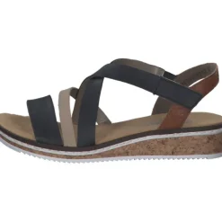 Damen Rieker Sandaletten<V3663, Keilsandaletten, Damen, pazifik/Rosa/Beige/cayenne