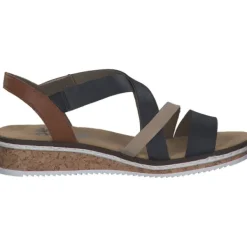 Damen Rieker Sandaletten<V3663, Keilsandaletten, Damen, pazifik/Rosa/Beige/cayenne