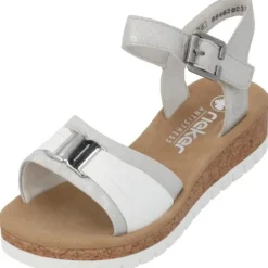 Damen Rieker Sandaletten<V4365, Keilsandaletten, Damen, fog-silver/bianco