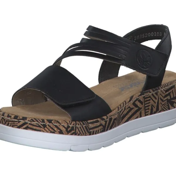 Damen Rieker Sandaletten<V3964, Keilsandaletten, Damen, Schwarz