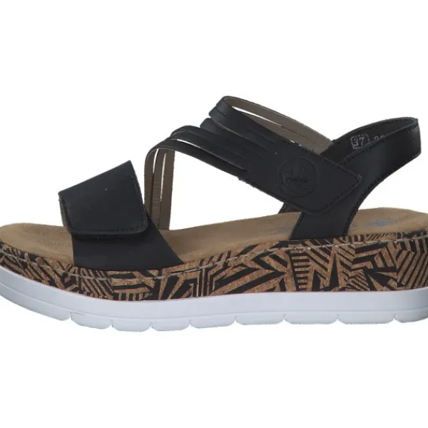 Damen Rieker Sandaletten<V3964, Keilsandaletten, Damen, Schwarz