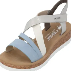 Damen Rieker Sandaletten<V4364, Keilsandaletten, Damen, aqua/offwhite/fog-silver