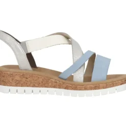 Damen Rieker Sandaletten<V4364, Keilsandaletten, Damen, aqua/offwhite/fog-silver