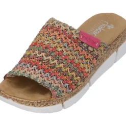 Damen Rieker Pantoletten & Badeschuhe<V2369, Plateau-Pantoletten, Damen, multi/nelke