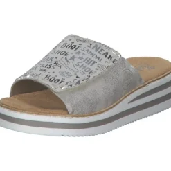 Damen Rieker Pantoletten & Badeschuhe<V0290, Plateau-Pantoletten, Damen, kreide-silver/fog-silver