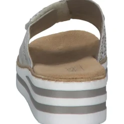 Damen Rieker Pantoletten & Badeschuhe<V0290, Plateau-Pantoletten, Damen, kreide-silver/fog-silver