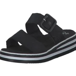 Damen Rieker Pantoletten & Badeschuhe<V0299, Plateau-Pantoletten, Damen, schwarz/schwarz