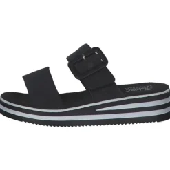 Damen Rieker Pantoletten & Badeschuhe<V0299, Plateau-Pantoletten, Damen, schwarz/schwarz