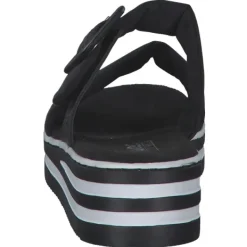 Damen Rieker Pantoletten & Badeschuhe<V0299, Plateau-Pantoletten, Damen, schwarz/schwarz