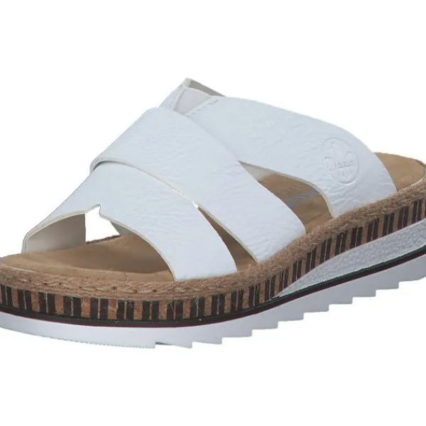 Damen Rieker Pantoletten & Badeschuhe<V7989, Plateau-Pantoletten, Damen, Weiß
