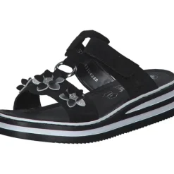 Damen Rieker Pantoletten & Badeschuhe<V0228, Plateau-Pantoletten, Damen, Schwarz/Silber