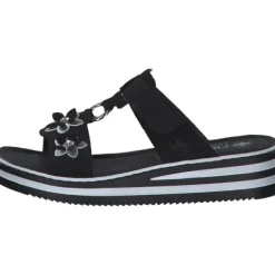Damen Rieker Pantoletten & Badeschuhe<V0228, Plateau-Pantoletten, Damen, Schwarz/Silber