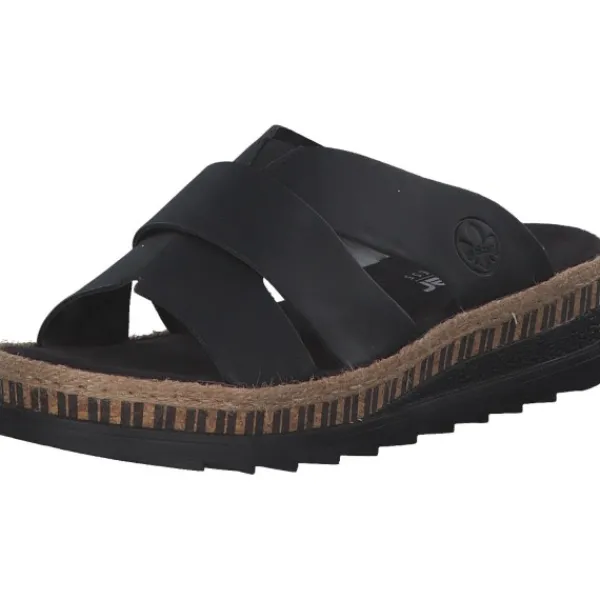 Damen Rieker Pantoletten & Badeschuhe<V7989, Plateau-Pantoletten, Damen, Schwarz