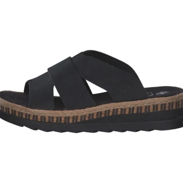 Damen Rieker Pantoletten & Badeschuhe<V7989, Plateau-Pantoletten, Damen, Schwarz