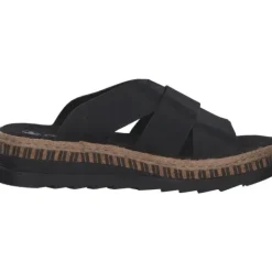 Damen Rieker Pantoletten & Badeschuhe<V7989, Plateau-Pantoletten, Damen, Schwarz