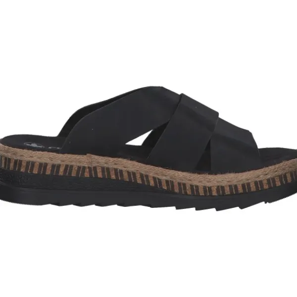 Damen Rieker Pantoletten & Badeschuhe<V7989, Plateau-Pantoletten, Damen, Schwarz