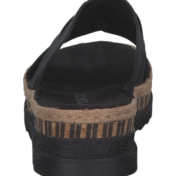 Damen Rieker Pantoletten & Badeschuhe<V7989, Plateau-Pantoletten, Damen, Schwarz