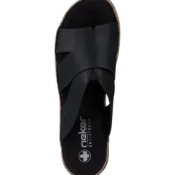 Damen Rieker Pantoletten & Badeschuhe<V7989, Plateau-Pantoletten, Damen, Schwarz