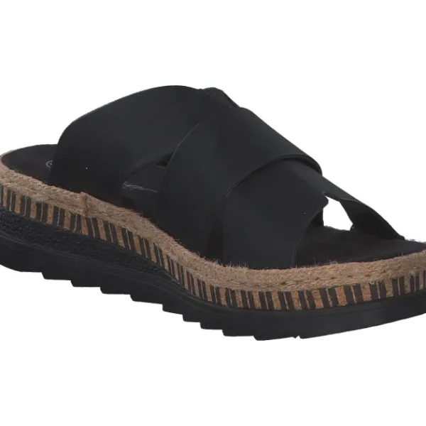 Damen Rieker Pantoletten & Badeschuhe<V7989, Plateau-Pantoletten, Damen, Schwarz