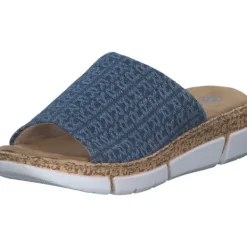 Damen Rieker Pantoletten & Badeschuhe<V2377, Plateau-Pantoletten, Damen, Blau