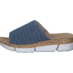 Damen Rieker Pantoletten & Badeschuhe<V2377, Plateau-Pantoletten, Damen, Blau