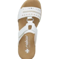 Damen Rieker Pantoletten & Badeschuhe<V0636, Plateau-Pantoletten, Damen, weiss/argento/rosegold