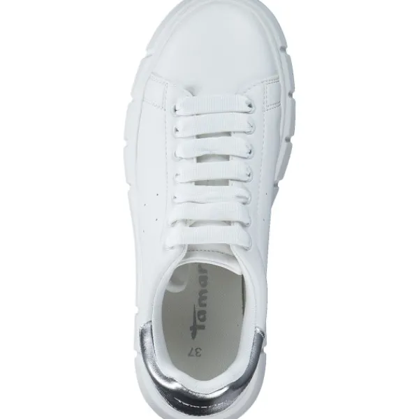 Damen Tamaris Klassische- & Business Schuhe<23743, Schnürschuhe, Damen, WHITE/SILVER
