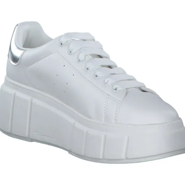 Damen Tamaris Klassische- & Business Schuhe<23743, Schnürschuhe, Damen, WHITE/SILVER
