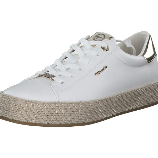 Damen Tamaris Klassische- & Business Schuhe<23713, Schnürschuhe, Damen, WHITE/GOLD
